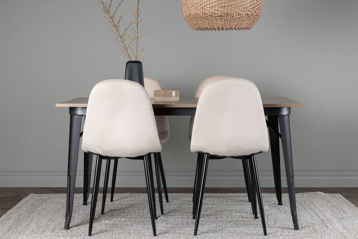 Venture Home Tempe Dining Table - Black / Walnut MDF +Polar Dining Chair - Black legs / Beige Velvet _4
