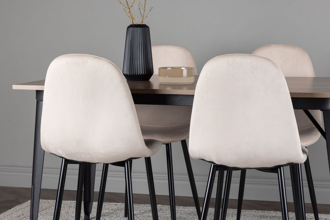 Venture Home Tempe Dining Table - Black / Walnut MDF +Polar Dining Chair - Black legs / Beige Velvet _4