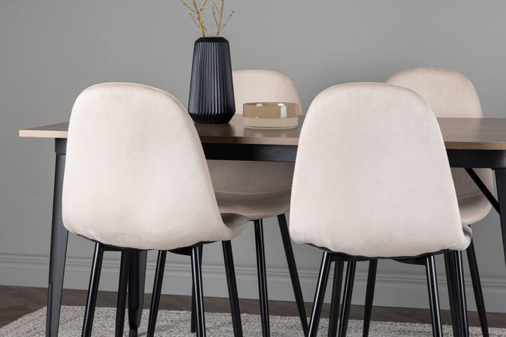 Venture Home Tempe Dining Table - Black / Walnut MDF +Polar Dining Chair - Black legs / Beige Velvet _4