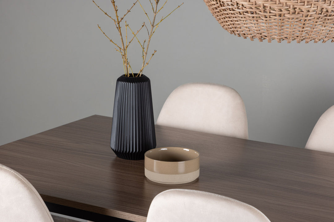 Venture Home Tempe Dining Table - Black / Walnut MDF +Polar Dining Chair - Black legs / Beige Velvet _4