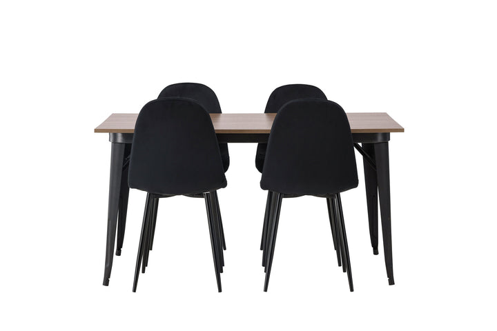 Venture Home Tempe Dining Table - Black / Walnut MDF +Polar Dining Chair - Black legs / Black Velvet _4