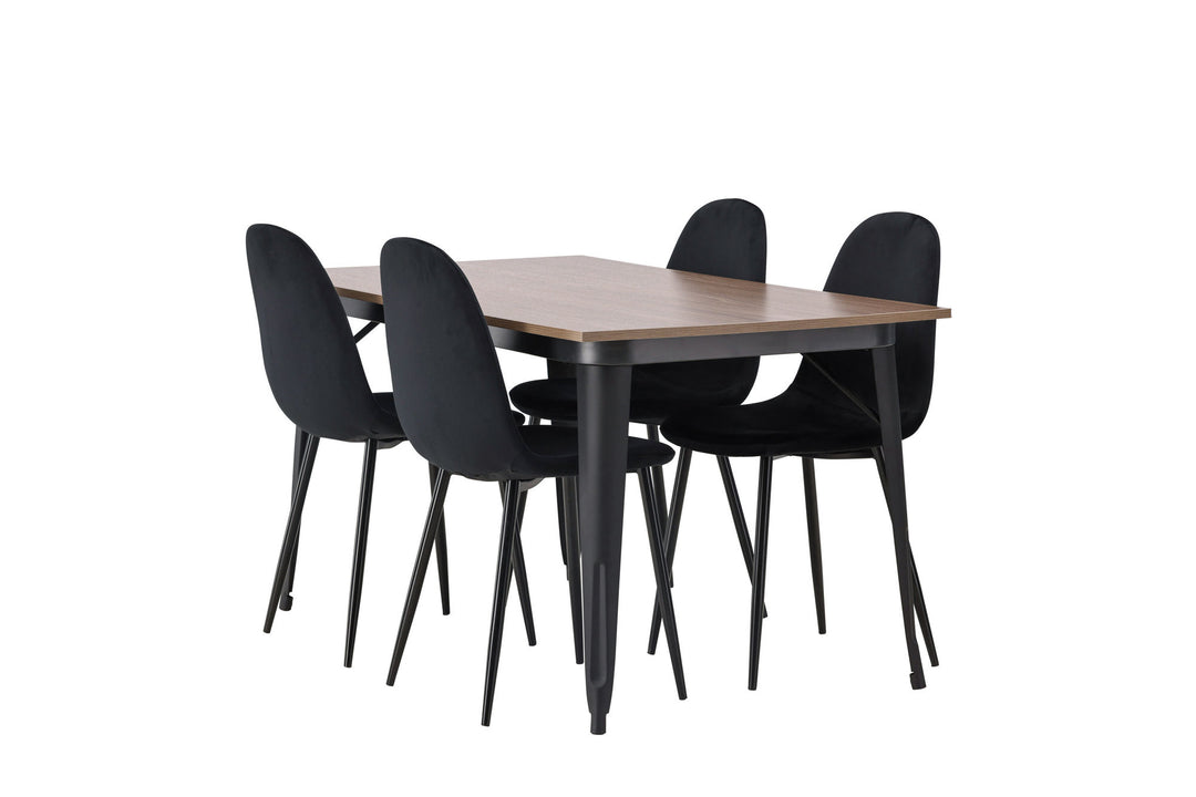 Venture Home Tempe Dining Table - Black / Walnut MDF +Polar Dining Chair - Black legs / Black Velvet _4