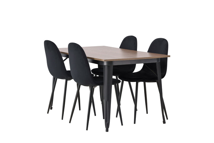Venture Home Tempe Dining Table - Black / Walnut MDF +Polar Dining Chair - Black legs / Black Velvet _4
