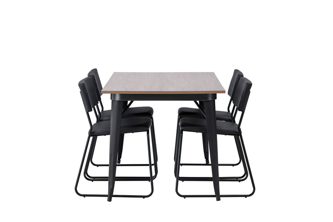 Venture Home Tempe Dining Table - Black / Walnut MDF +Kenth Chair - Black / Black PU _4