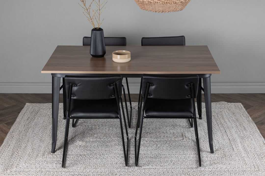 Venture Home Tempe Dining Table - Black / Walnut MDF +Kenth Chair - Black / Black PU _4