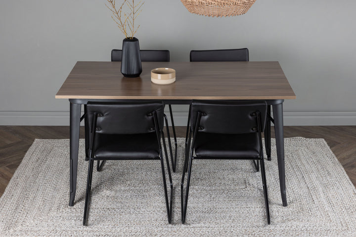 Venture Home Tempe Dining Table - Black / Walnut MDF +Kenth Chair - Black / Black PU _4