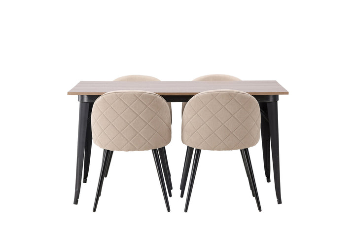 Venture Home Tempe Dining Table - Black / Walnut MDF +Velvet Stitches Chair - Black / Beige Fabric (Polyester linen ) _4