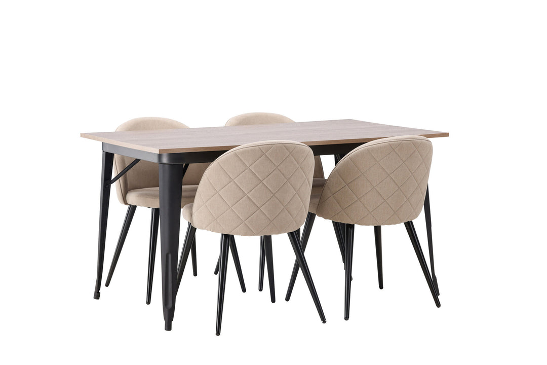 Venture Home Tempe Dining Table - Black / Walnut MDF +Velvet Stitches Chair - Black / Beige Fabric (Polyester linen ) _4