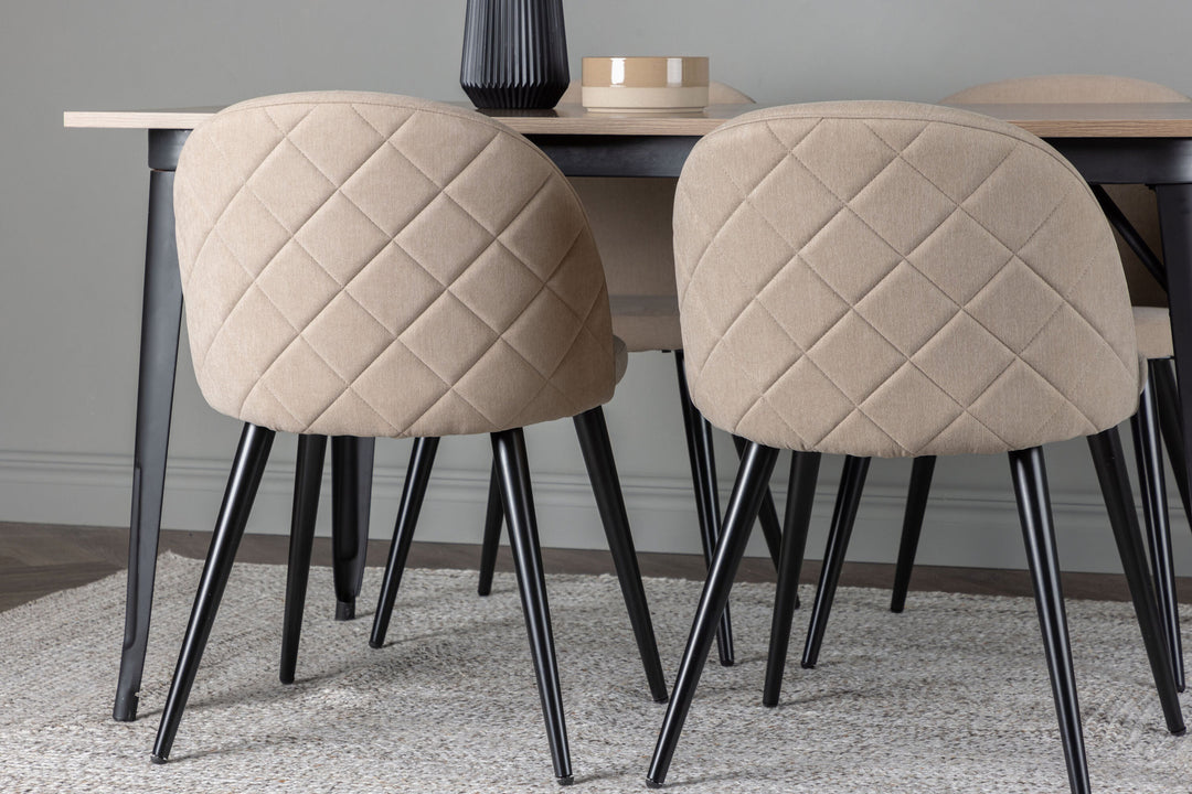 Venture Home Tempe Dining Table - Black / Walnut MDF +Velvet Stitches Chair - Black / Beige Fabric (Polyester linen ) _4