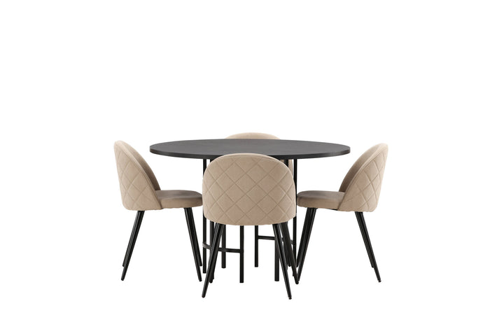 Venture Home Copenhagen Dining Table - Black / Black Veneer +Velvet Stitches Chair - Black / Beige Fabric (Polyester linen ) _4