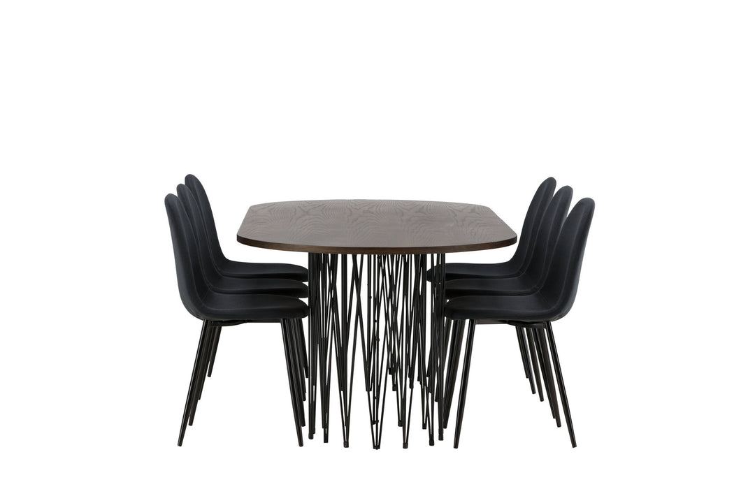 Venture Home Stone oval Dining Table - Black / Mocca Veneer +Polar Dining Chair - Black Legs - Black Fabric _6
