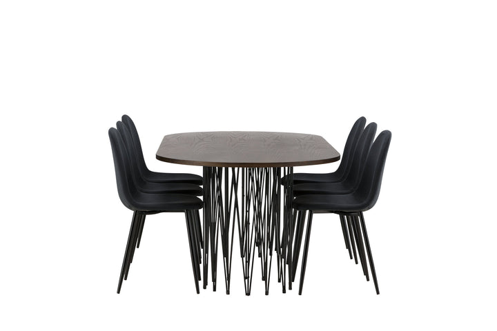 Venture Home Stone oval Dining Table - Black / Mocca Veneer +Polar Dining Chair - Black Legs - Black Fabric _6