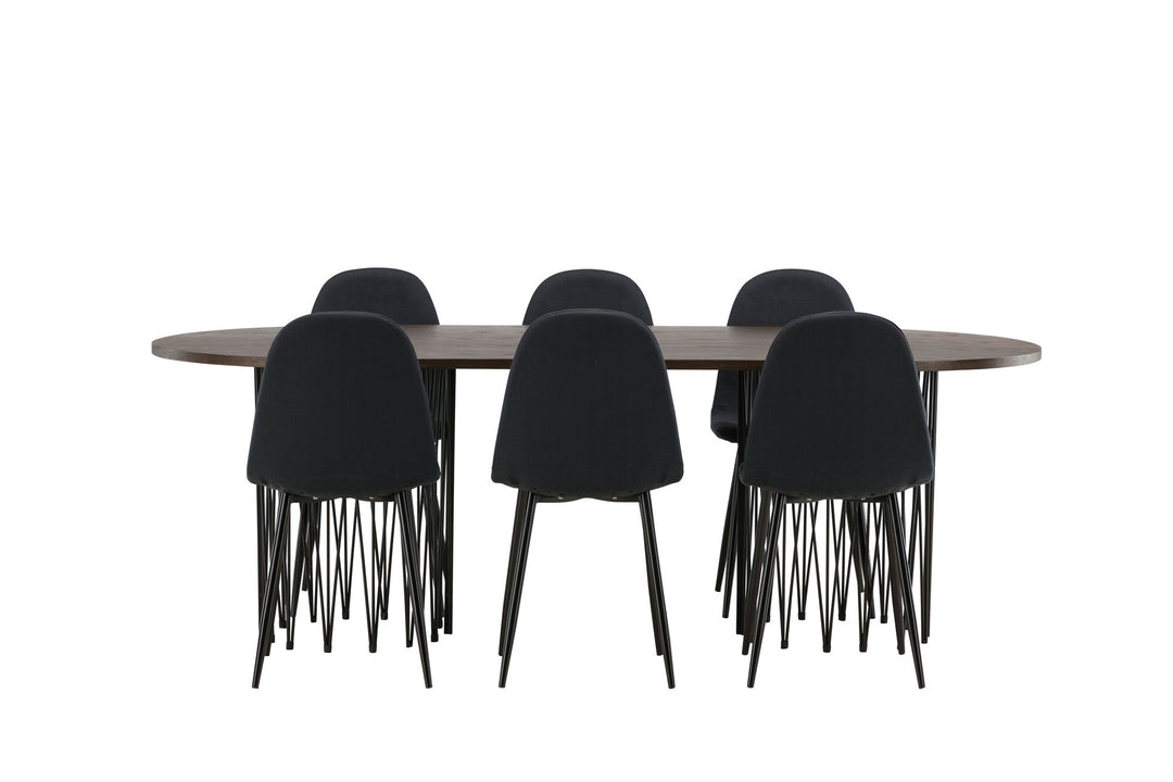 Venture Home Stone oval Dining Table - Black / Mocca Veneer +Polar Dining Chair - Black Legs - Black Fabric _6