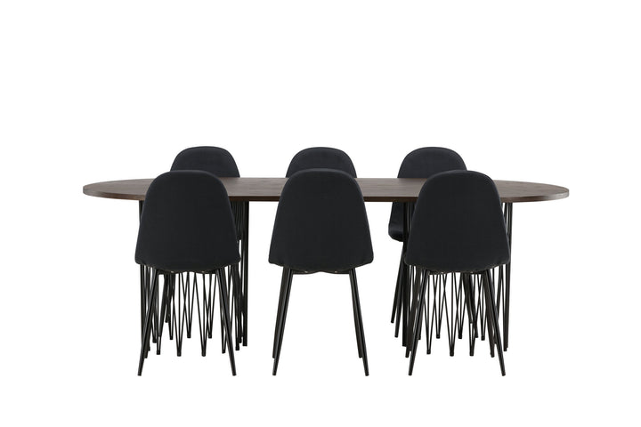 Venture Home Stone oval Dining Table - Black / Mocca Veneer +Polar Dining Chair - Black Legs - Black Fabric _6