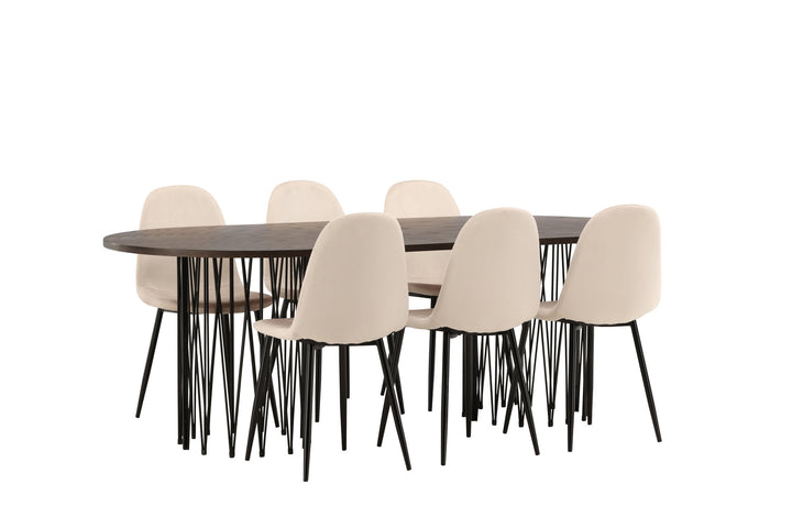 Venture Home Stone oval Dining Table - Black / Mocca Veneer +Polar Dining Chair - Black legs / Beige Velvet _6