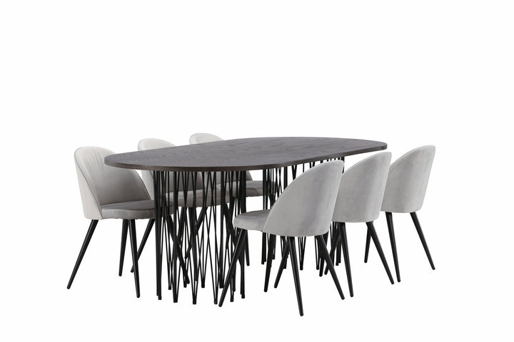Venture Home Stone oval Dining Table - Black / Mocca Veneer +Velvet Dining Chair - Light Grey / Black _6