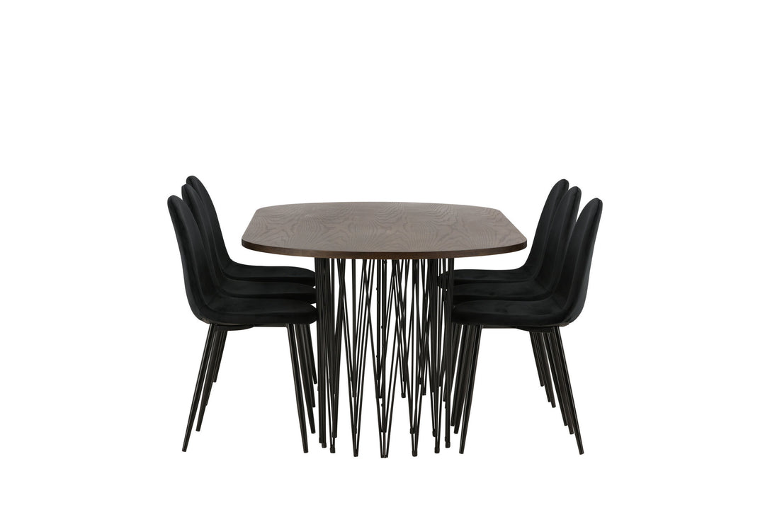 Venture Home Stone oval Dining Table - Black / Mocca Veneer +Polar Dining Chair - Black legs / Black Velvet _6