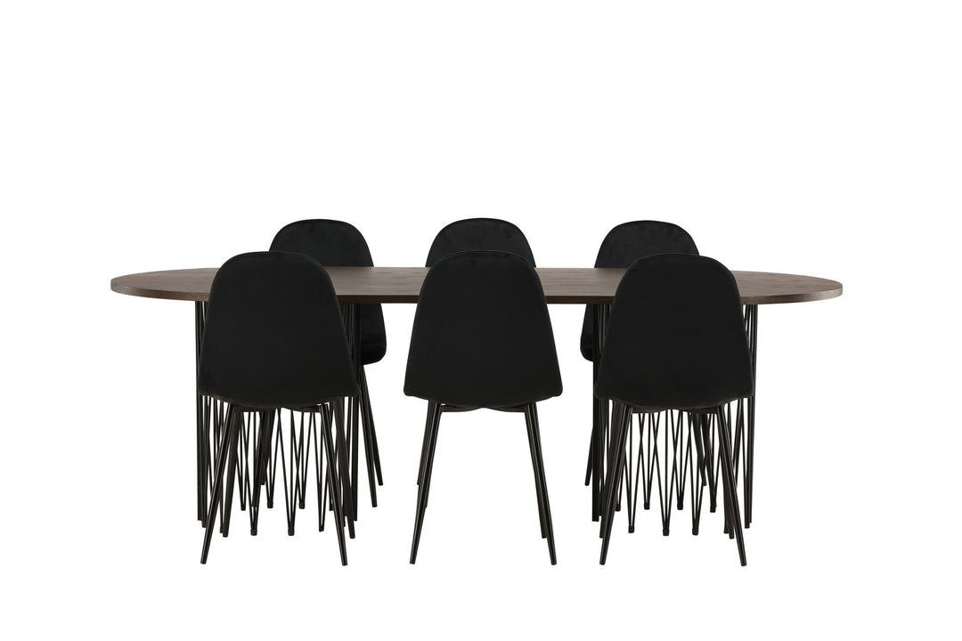 Venture Home Stone oval Dining Table - Black / Mocca Veneer +Polar Dining Chair - Black legs / Black Velvet _6