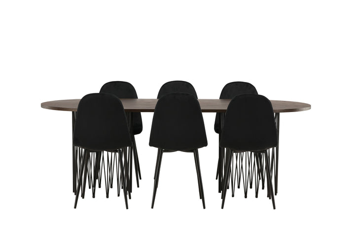 Venture Home Stone oval Dining Table - Black / Mocca Veneer +Polar Dining Chair - Black legs / Black Velvet _6