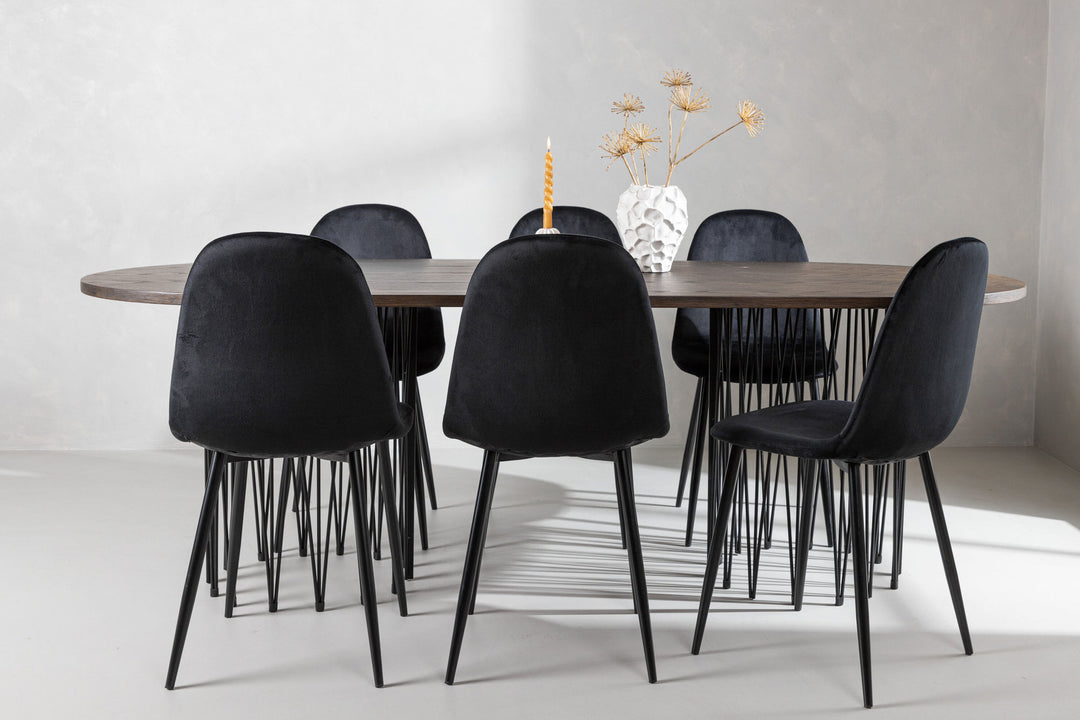 Venture Home Stone oval Dining Table - Black / Mocca Veneer +Polar Dining Chair - Black legs / Black Velvet _6