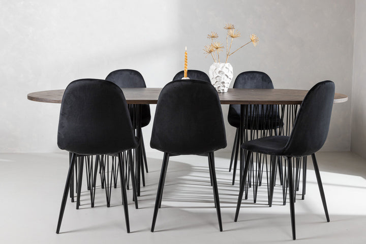 Venture Home Stone oval Dining Table - Black / Mocca Veneer +Polar Dining Chair - Black legs / Black Velvet _6
