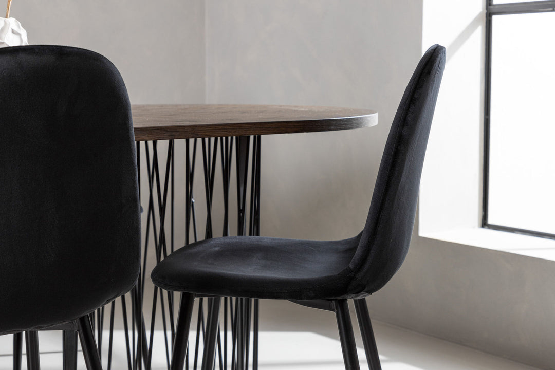 Venture Home Stone oval Dining Table - Black / Mocca Veneer +Polar Dining Chair - Black legs / Black Velvet _6