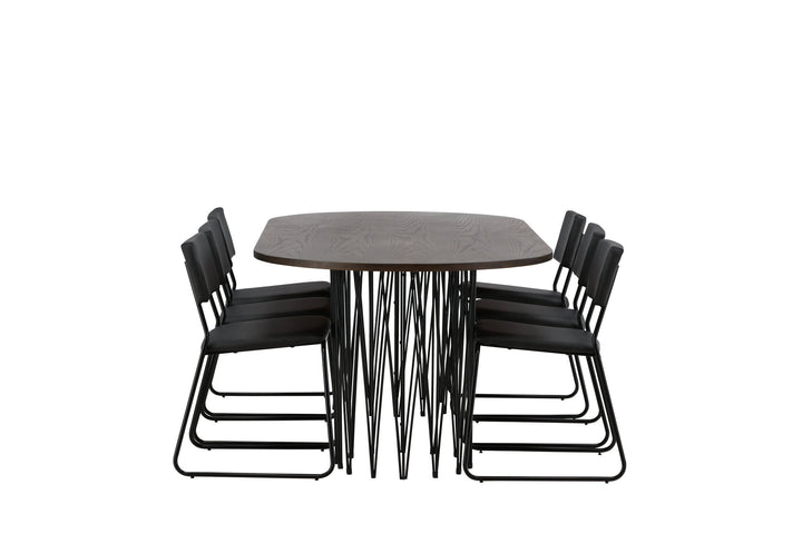 Venture Home Stone oval Dining Table - Black / Mocca Veneer +Kenth Chair - Black / Black PU _6