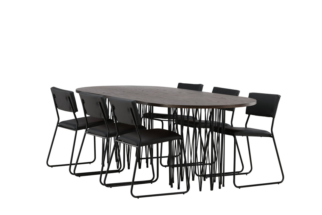 Venture Home Stone oval Dining Table - Black / Mocca Veneer +Kenth Chair - Black / Black PU _6