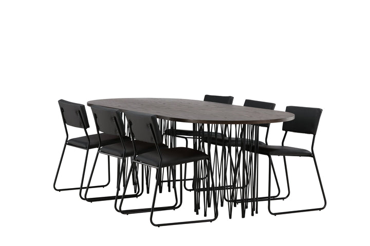Venture Home Stone oval Dining Table - Black / Mocca Veneer +Kenth Chair - Black / Black PU _6