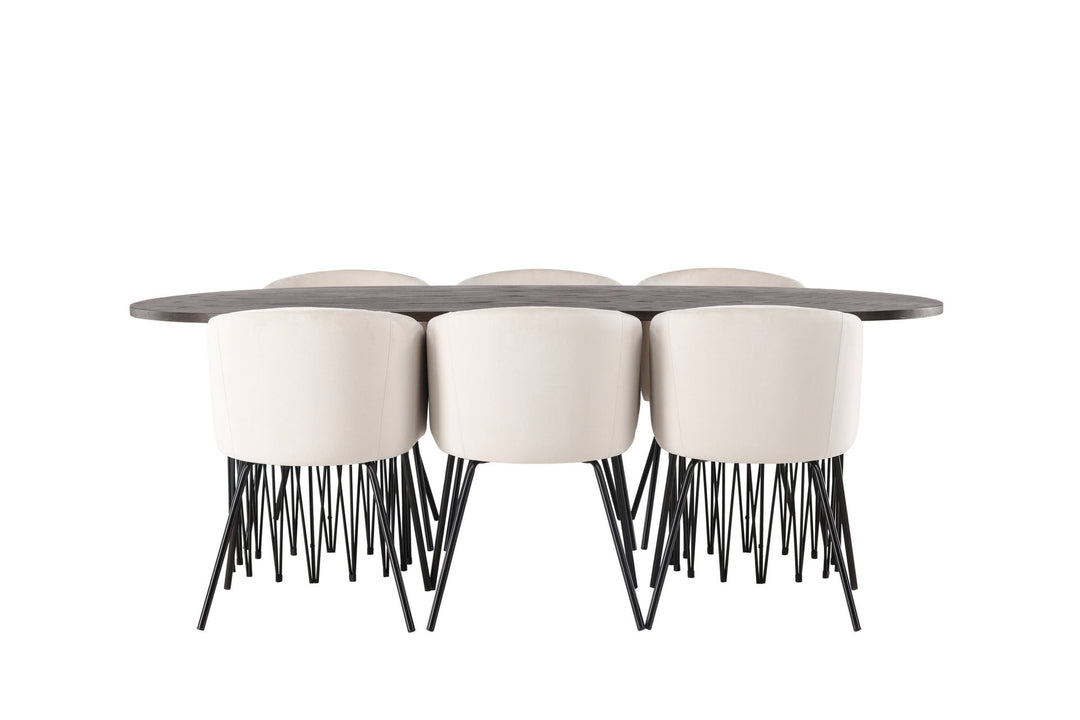 Venture Home Stone oval Dining Table - Black / Mocca Veneer +Berit Chair - Black / Beige Velvet _6