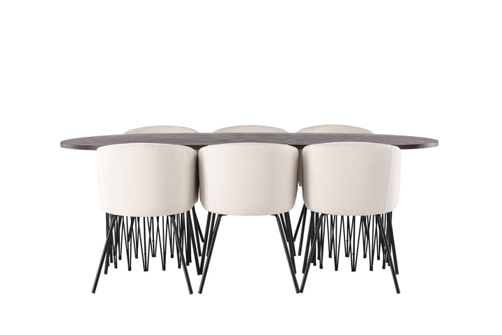 Venture Home Stone oval Dining Table - Black / Mocca Veneer +Berit Chair - Black / Beige Velvet _6