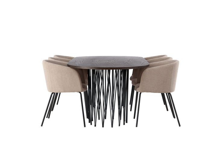 Venture Home Stone oval Dining Table - Black / Mocca Veneer +Berit Chair - Black / Beige Fabric (Polyester linen ) _6