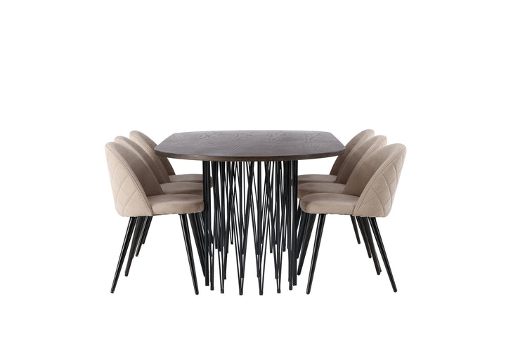 Venture Home Stone oval Dining Table - Black / Mocca Veneer +Velvet Stitches Chair - Black / Beige Fabric (Polyester linen ) _6