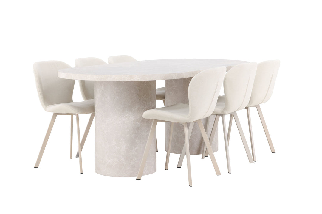 Venture Home Narvik Table - Beige with 6 Lilja Chair - Beige