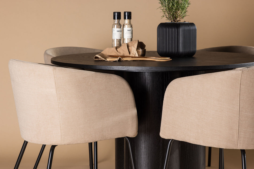 Venture Home OliviaDiningTable-Black/BlackVeneer+BeritChair-Black/BeigeFabric(Polyesterlinen)_4