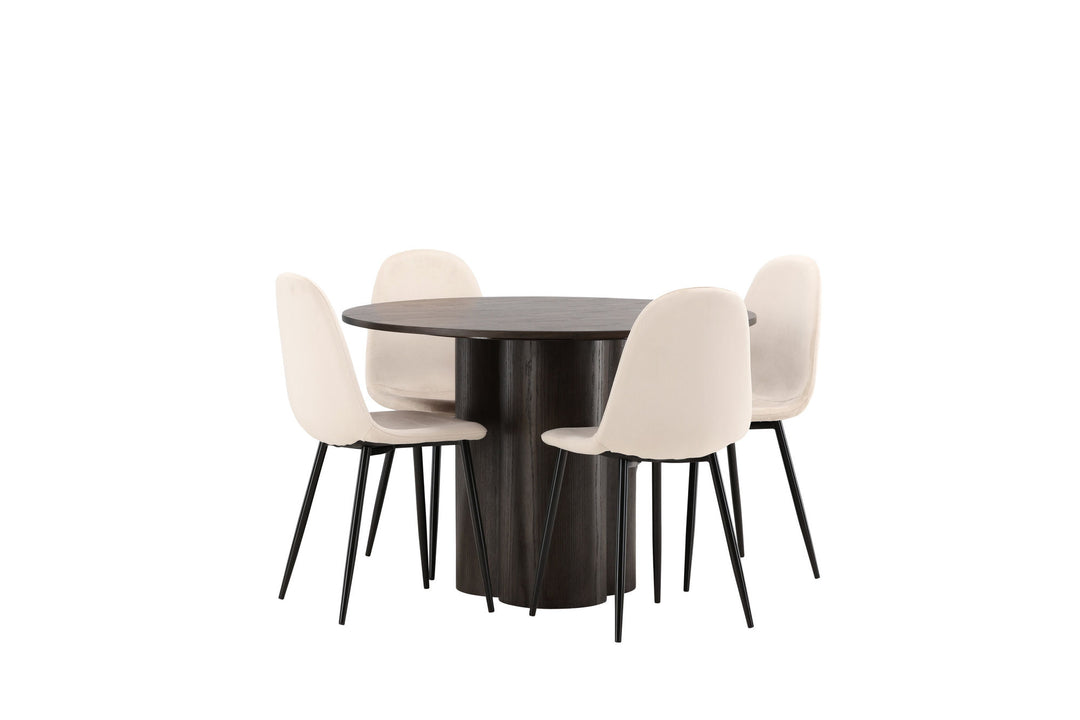 Venture Home OliviaDiningTable-Mocca/MoccaVeneer+PolarDiningChair-Blacklegs/BeigeVelvet_4