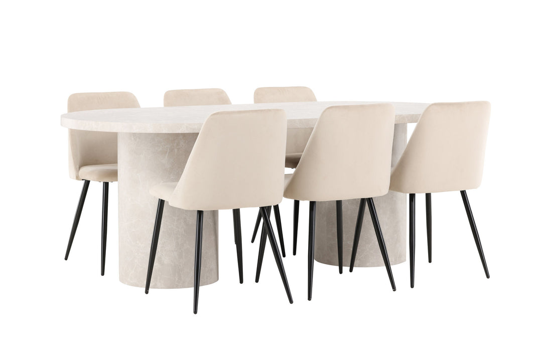Venture Home Narvik Table - Beige with 6 Night Chair - Black / Beige