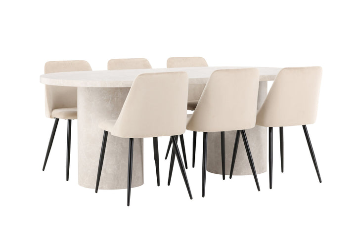 Venture Home Narvik Table - Beige with 6 Night Chair - Black / Beige