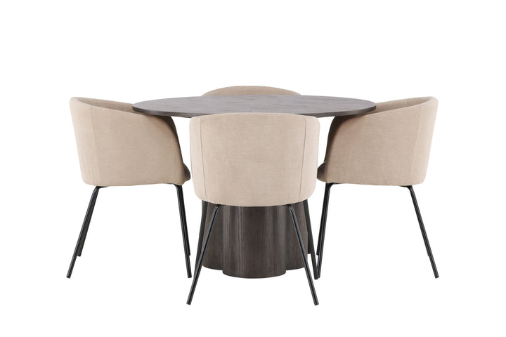 Venture Home OliviaDiningTable-Mocca/MoccaVeneer+BeritChair-Black/BeigeFabric(Polyesterlinen)_4