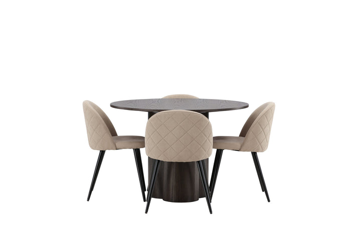 Venture Home OliviaDiningTable-Mocca/MoccaVeneer+VelvetStitchesChair-Black/BeigeFabric(Polyesterlinen)_4