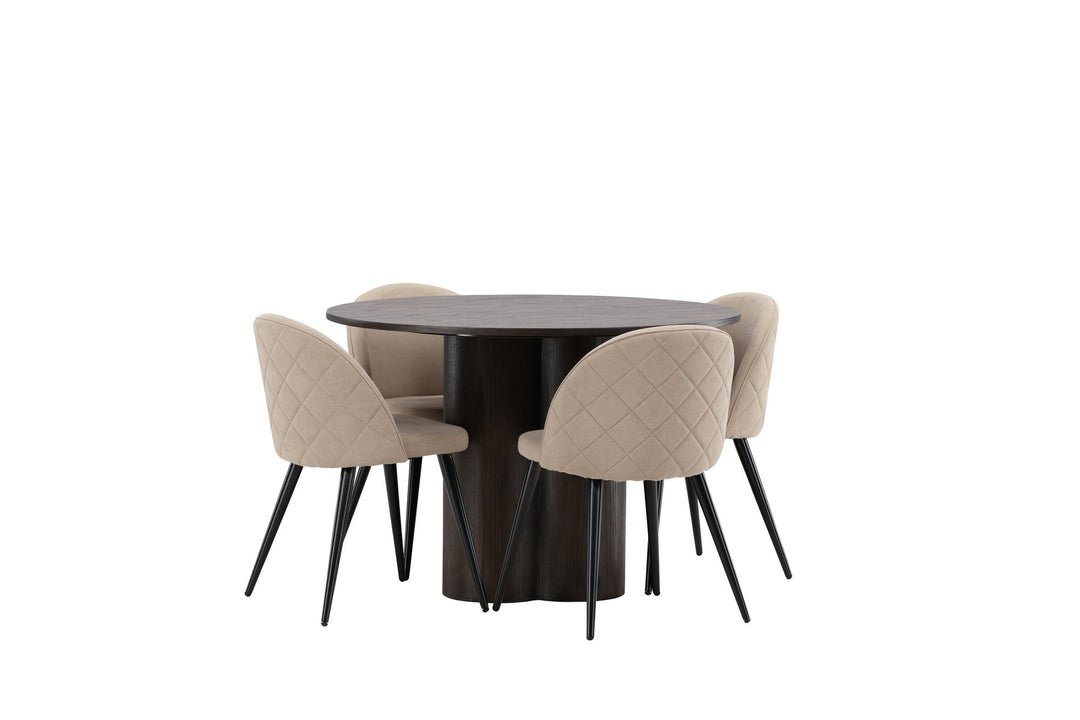 Venture Home OliviaDiningTable-Mocca/MoccaVeneer+VelvetStitchesChair-Black/BeigeFabric(Polyesterlinen)_4