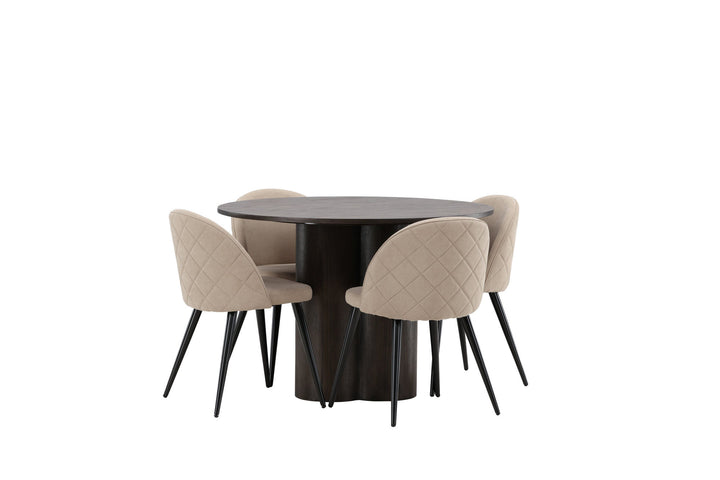 Venture Home OliviaDiningTable-Mocca/MoccaVeneer+VelvetStitchesChair-Black/BeigeFabric(Polyesterlinen)_4