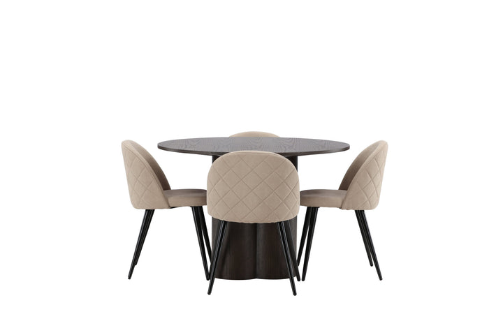 Venture Home OliviaDiningTable-Mocca/MoccaVeneer+VelvetStitchesChair-Black/BeigeFabric(Polyesterlinen)_4