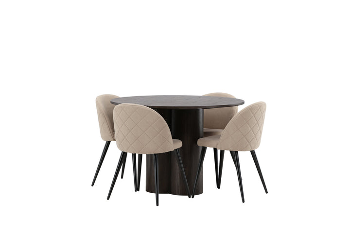 Venture Home OliviaDiningTable-Mocca/MoccaVeneer+VelvetStitchesChair-Black/BeigeFabric(Polyesterlinen)_4