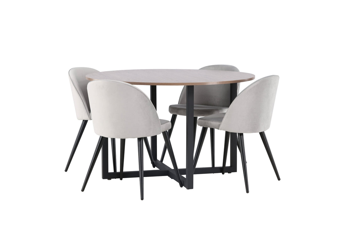 Venture Home Durango Dining Table - Black / Walnut MDF +Velvet Dining Chair - Light Grey / Black _4