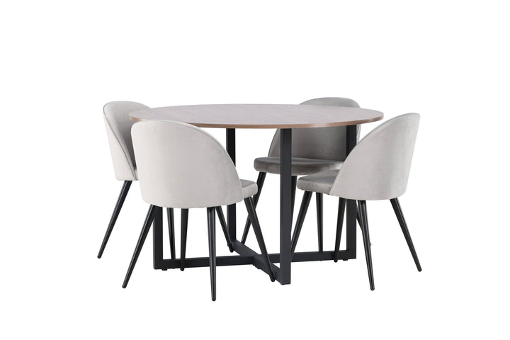 Venture Home Durango Dining Table - Black / Walnut MDF +Velvet Dining Chair - Light Grey / Black _4
