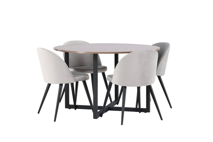 Venture Home Durango Dining Table - Black / Walnut MDF +Velvet Dining Chair - Light Grey / Black _4