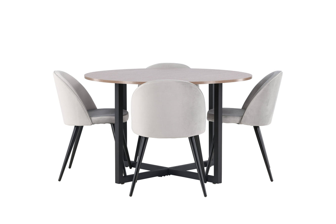 Venture Home Durango Dining Table - Black / Walnut MDF +Velvet Dining Chair - Light Grey / Black _4