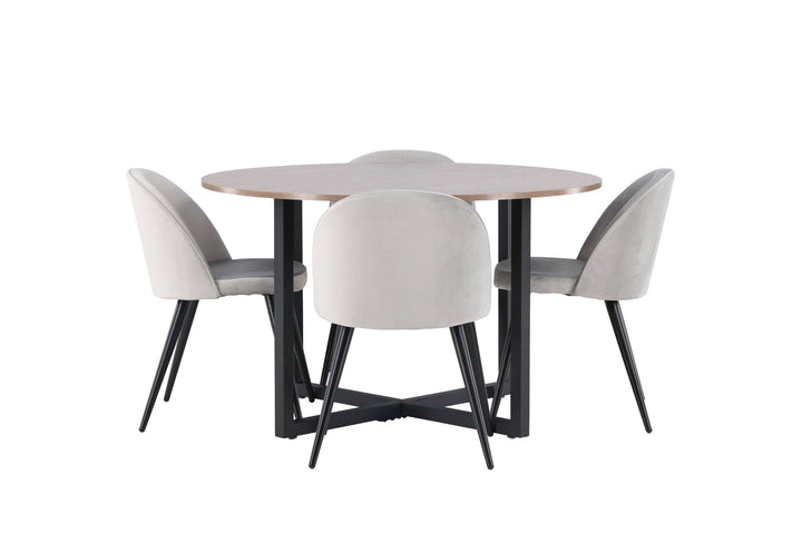 Venture Home Durango Dining Table - Black / Walnut MDF +Velvet Dining Chair - Light Grey / Black _4