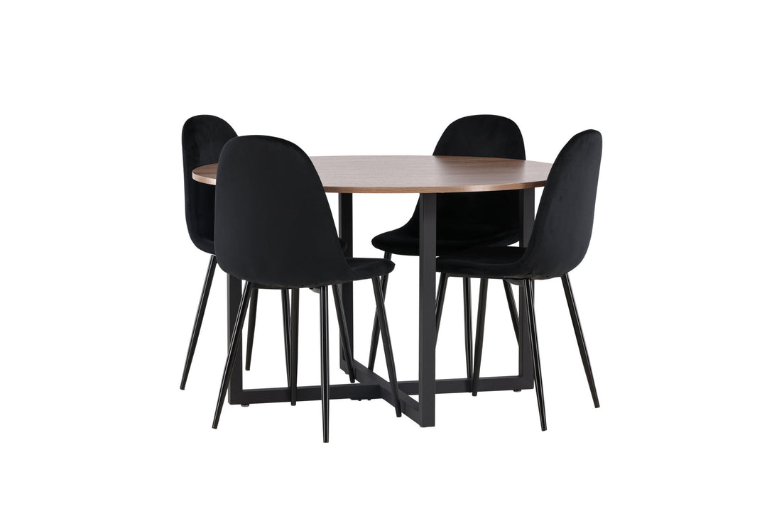 Venture Home Durango Dining Table - Black / Walnut MDF +Polar Dining Chair - Black legs / Black Velvet _4